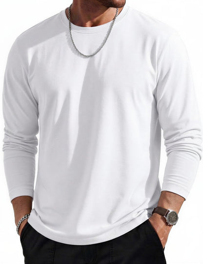 MAGCOMSEN Long Sleeve Shirts for Men Classic Basic Casual Winter Polyester Regular Fitted Long Sleeve Shirt White