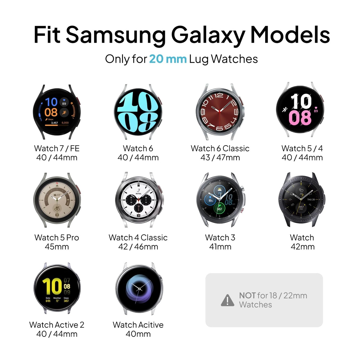 6 Pack Stretchy Bands Compatible with Samsung Galaxy Watch 7 6 5 4 40mm 44mm/Galaxy Watch 6 4 Classic 42mm 46mm 43mm 47mm/Galaxy 5 Pro 45mm/Active 2, 20mm Elastic Nylon Sport Strap for Men Women