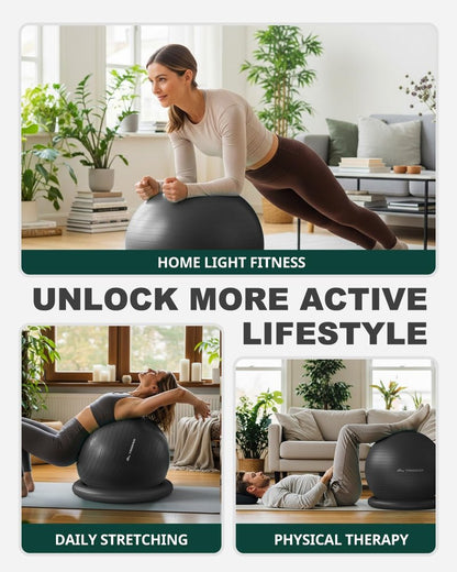 Trideer Yoga Ball Chair with Base for Office Desk, Exercise & Stability Ball Seat, Pilates Ball for Core Training, Pregnancy Ball for Comfort, Back Pain Relief & Active Sitting