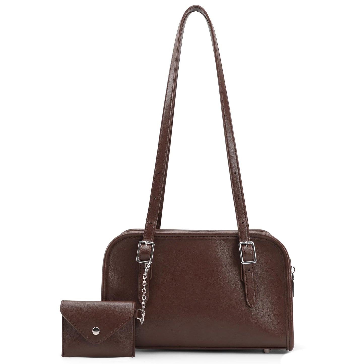 Goinsound Swing Zip Shoulder Bag Small Swing Purses Bowler Bag Brown Shoulder Bags for Women with Adjustable Strap