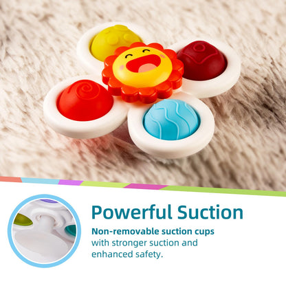 LiKee Strong Suction Cup Fidget Rotating Sensory Bath Toys for Baby 12 18 Months Airplane Car Travel Table & Window Toys for 1 2 Years Old Toddler Boys and Girls (Sun)