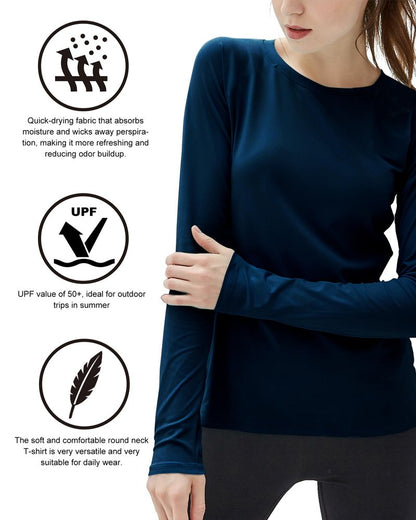 isnowood Women's Sun Protection Long Sleeve Shirts, UPF 50+ UV Rash Guard Swim Shirt, Workout Hiking Running Athletic Tops Daisy Blue