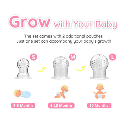 LittlesJoy Silicone Baby Fruit Feeder & Freezer Tray Set, Baby Breast Milk Popsicle Mold for purees, Baby Teething Relief for Toddler BPA Free for 3 Month+, Additional Silicone Pouches (Dusty Lilac)