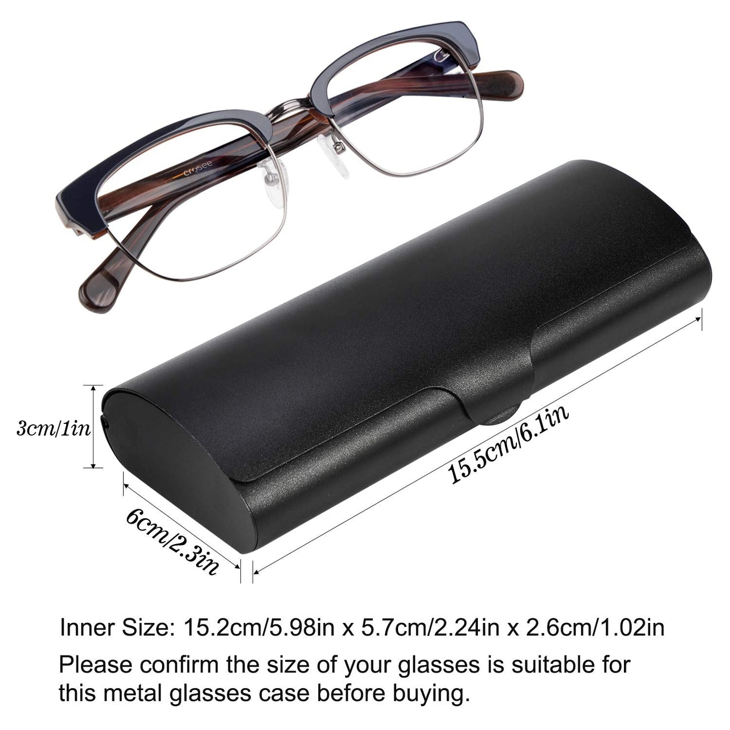 Hifot Aluminium Glasses Case, Slim Reading Glasses Case, Portable Travel Black Eyeglass Spectacles Protection Hard Shell Case