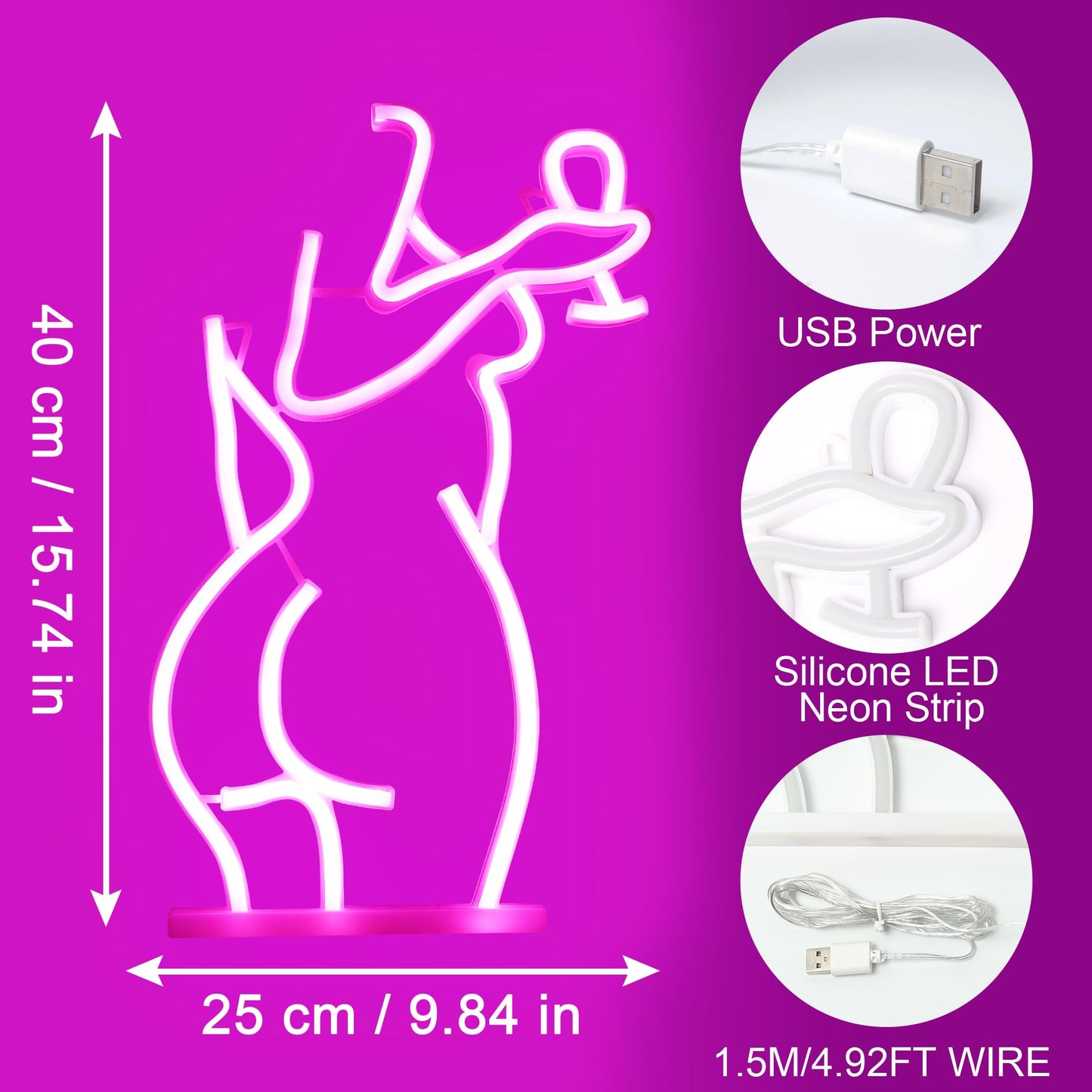 Light up Lady Neon Signs, Attivolife Dimmable LED Wall Decor Sexy Woman Neon Light, Creative Art Decoration Gifts for Girl Bedroom Home Man Cave Party Home Beer Bar Store Hotel(15.7X9.84 inch, Pink)