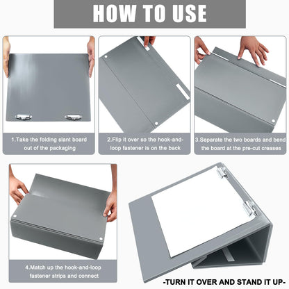 Nuanchu 2 Pcs Folding Slant Board for Writing 14 x 12 Inch Large Slanted Clipboard Adjustable Tilted Writing Board Sloped Surface to Improve Handwriting Legibility Endurance for Office Reading, Gray