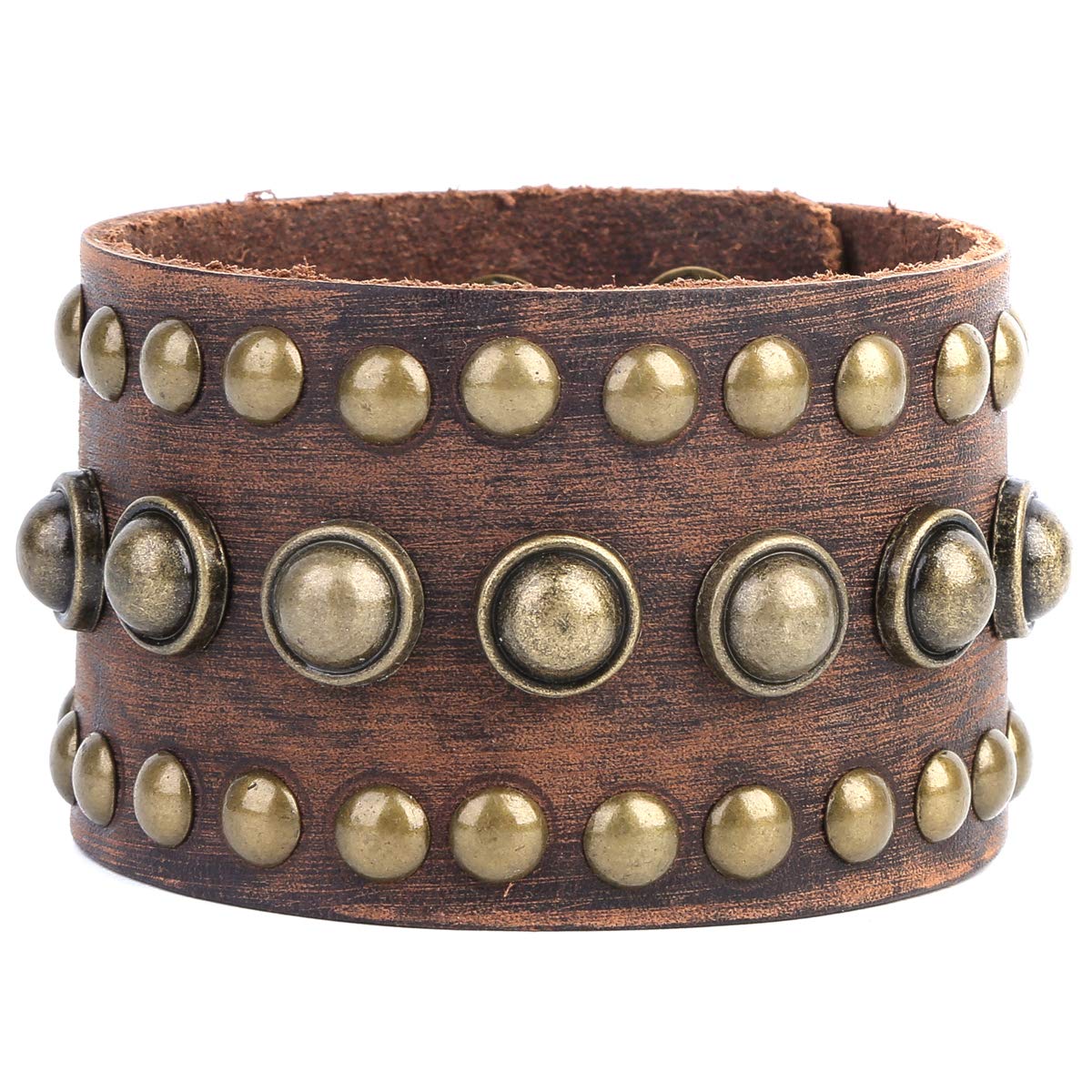 STWTR Men's leather wide waistband Wrist Cuff Bracelet Fashion Bracelet simple coffee adjustable