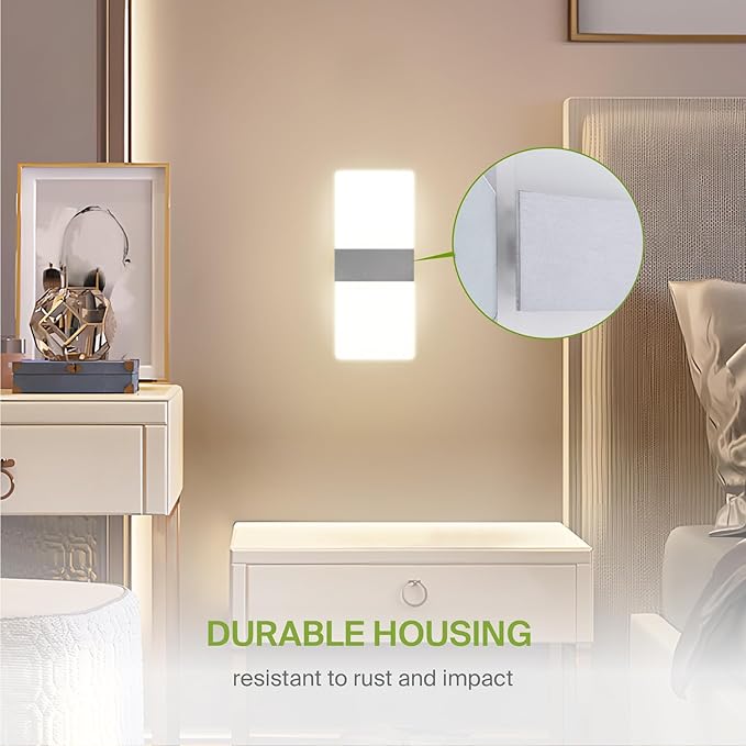 ASD 12 Inch LED Indoor Wall Sconce - Modern Interior 12W 2700K-5000K Adjustable Dimmable Wall Mounted Light Fixtures, Acrylic Glass Wall Lights for Stairway, Hallway - UL, Brushed Nickel, 2 Pack