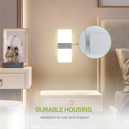 ASD 12 Inch LED Indoor Wall Sconce - Modern Interior 12W 2700K-5000K Adjustable Dimmable Wall Mounted Light Fixtures, Acrylic Glass Wall Lights for Stairway, Hallway - UL, Brushed Nickel, 2 Pack