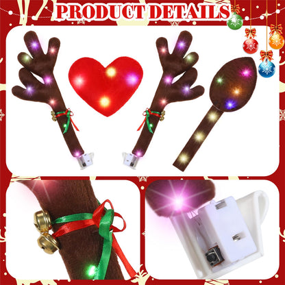 Datanly 34 Pcs Christmas Reindeer Antlers Car Kit Including Christmas Garland with Light String Antlers Nose Tail with LED Light Hanging Santa Legs Magnetic Decals Headrest Cover for Car Truck
