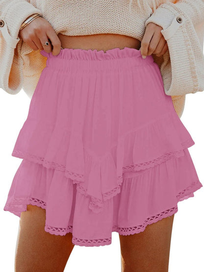 Aoudery Flowy Shorts for Women Casual Boho Ruffle Tiered Skorts High Waist Mini Skirts Golf Tennis Butterfly Crochet Shorts - Mauve Pink XXL