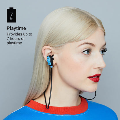 Bluetooth Wireless Earbuds Secure Ear-hook, 7 Hour Playtime, 30 Foot Range, Hands-Free Calling, Sweat Resistant JAM Live Large Earphones Blue