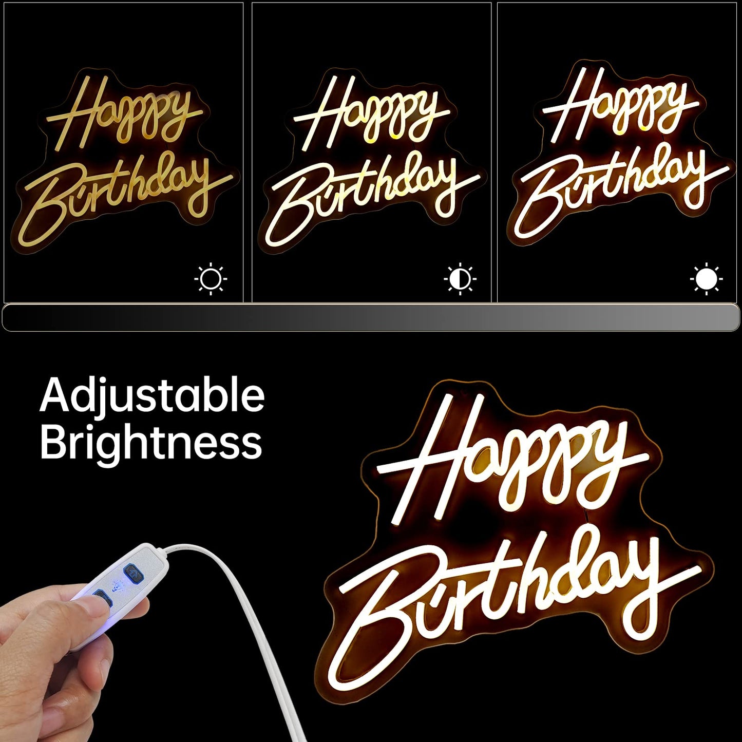 Happy Birthday Neon Sign, Happy Birthday Light Up Sign, Neon Happy Birthday Sign, Happy Birthday Led Sign for Backdrop All Birthday Party Decoration USB Powered Warm White,16.5 x 12 Inches (Plug not provided)