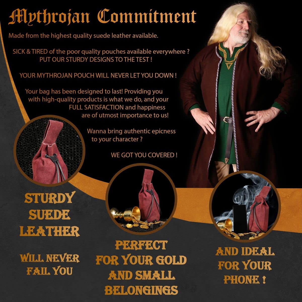 Mythrojan Drawstring Belt Bag Renaissance Costume Accessories Medieval Suede Leather Purse Viking Coin Jewelry Pouch Waist Bag for LARP, Festivals, Renfaire, Reenactments - Wine Red, 8" x 6.5"
