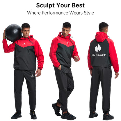 HOTSUIT Sauna Suit for Men & Women Sweat Suit Sauna Jacket Pant Gym Workout 7 Colors, Red, S