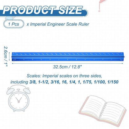 PATIKIL 13 Inch Imperial Engineer Scale Ruler, Architectural Scale Ruler Aluminum Triangular Civil Drafting Tool for Architect Blueprint Engineering Office Supplies, Blue