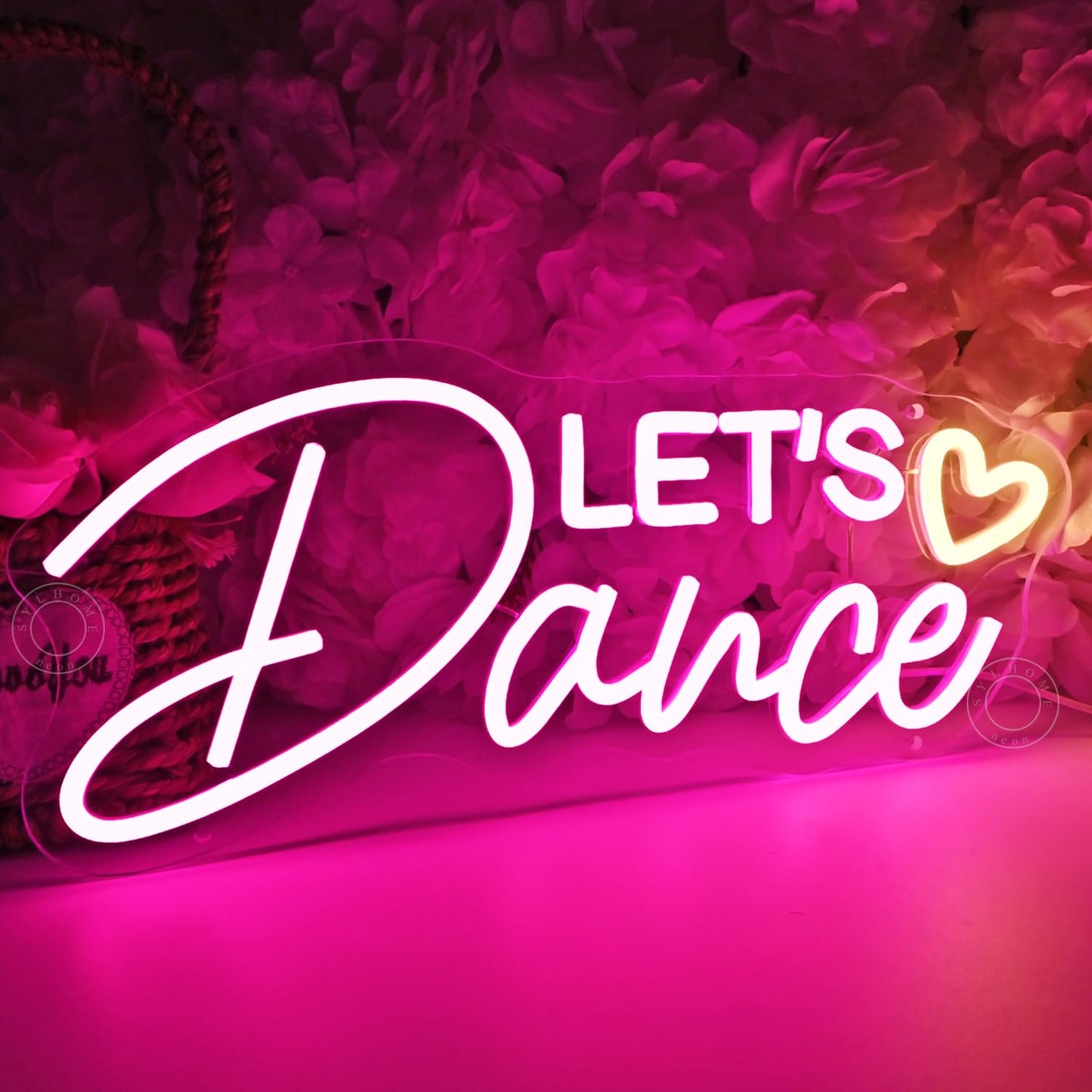 SYLHOME Let's Dance Led Neon Light Sign Heart Dance Studio Girls Bedroom Classroom Wall Sign Decor Kitchen Wedding Birthday Party Decor 15.75" X 7.28" USB