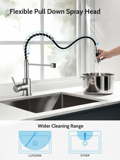 Kitchen Faucet with Pull Down Sprayer, High Arc Single Handle Stainless Steel Kitchen Sink Faucet with Sprayer for Rv Camper, Matte Black