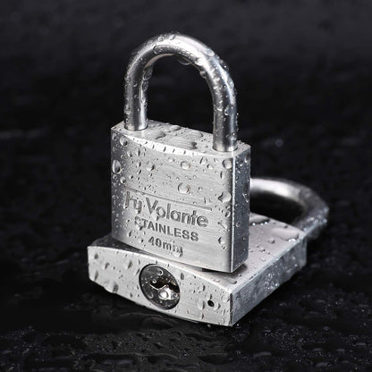 Fu Volante Stainless Steel Pin Tumbler Padlock, 304 Marine Series, Weatherproof Padlock for Outdoor use, 2 inch Wide Body, Keyed Different - Stainless Steel Body & Shackle
