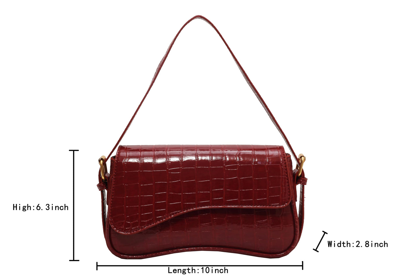 Women's Small Shoulder Bag Clutch Y2KPurse Handbag PU Leather Tote Bag with 2 Removable Straps and Zipper Closure Crossbody Bags (Crocodile red)