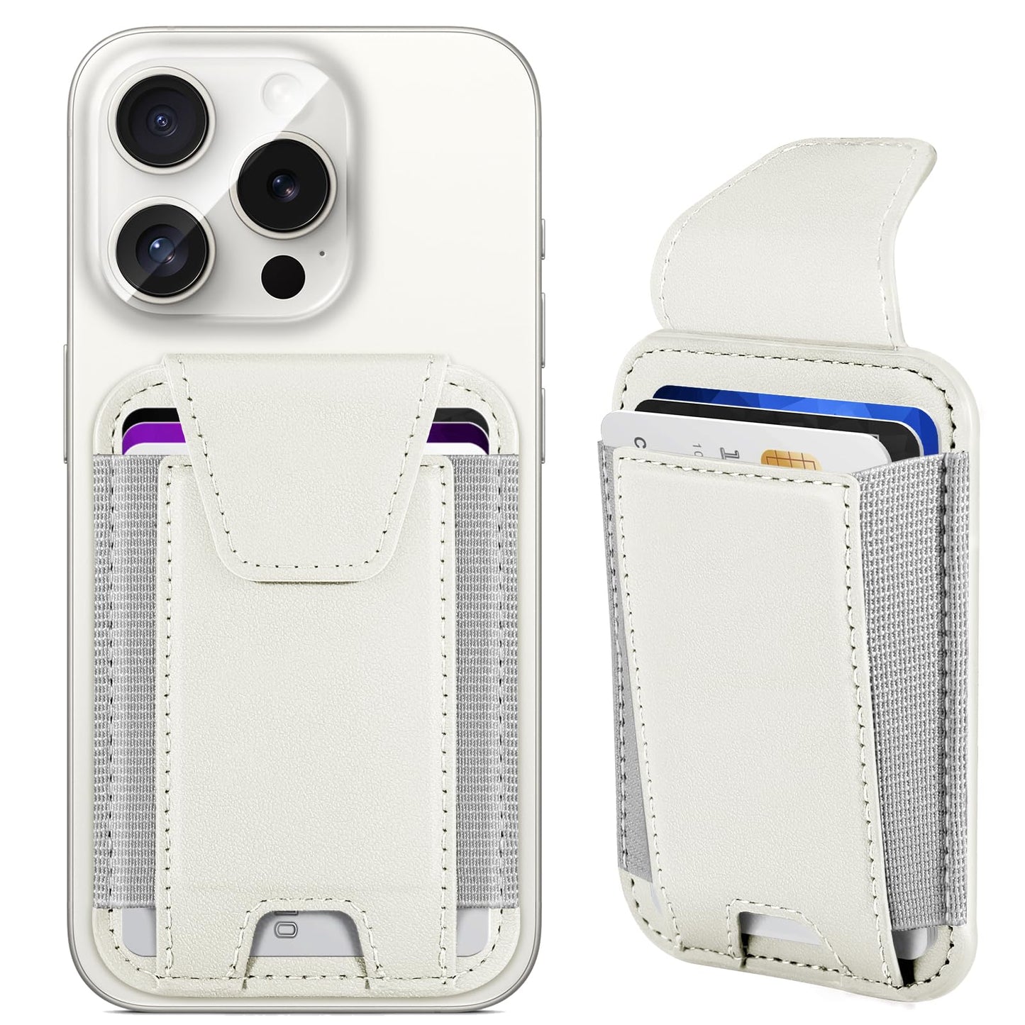Miroddi for MagSafe Wallet with Privacy Flap, Strongest Magnetic Card Holder for iPhone 17, iPhone 16/15/14/13/12 Series, Leather Magnetic Phone Wallet, RFID Blocking, Fit 7 Cards, Creamy white