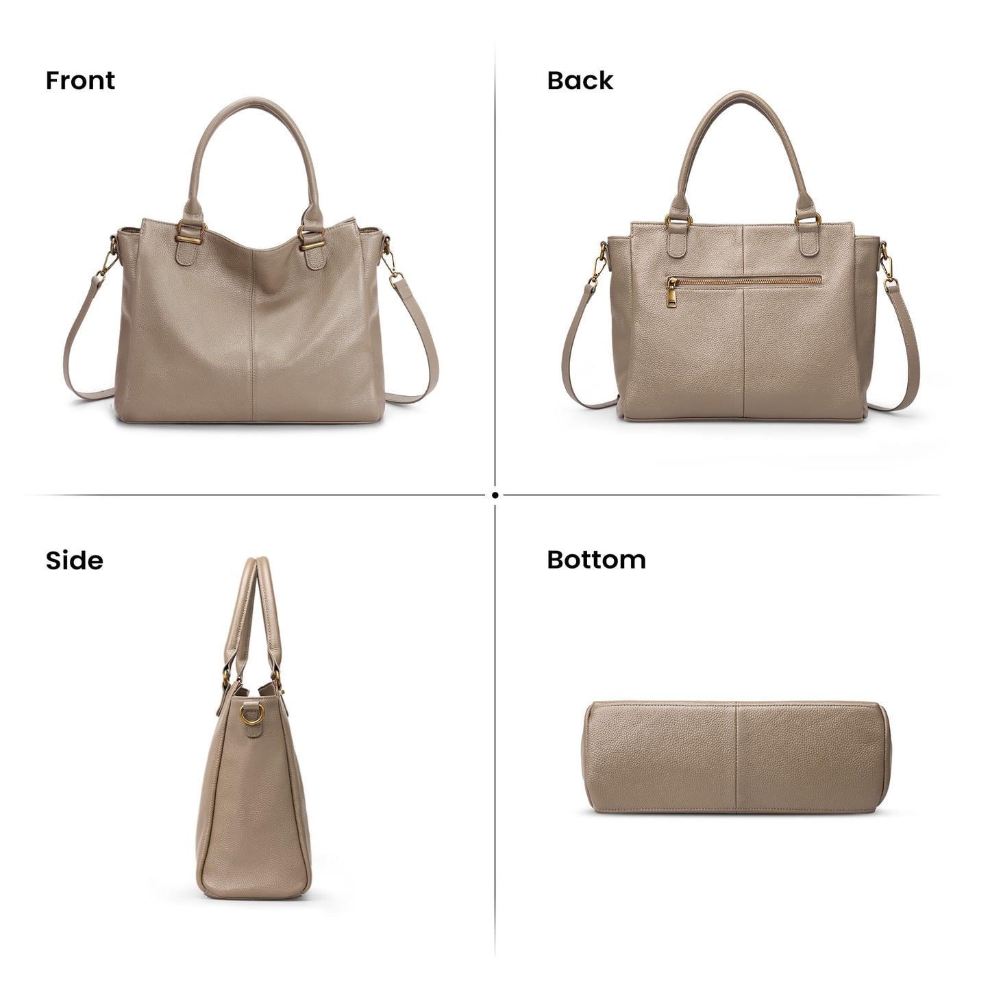 befen Soft Genuine Leather Medium Tote Bag Crossbody Bags for Women Leather Purses Handbags Satchel Purse Shouder Bag with Top Handles for Daily & Travel Taupe