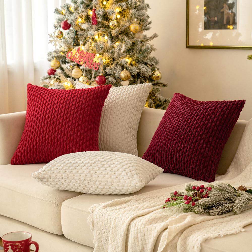 MIULEE Pack of 2 Decorative Throw Pillow Covers 20x20 Inch Soft Boho Striped Textured Corduroy Pillow Covers Modern Farmhouse Home Decor for Couch Bed Sofa Living Room Cream White