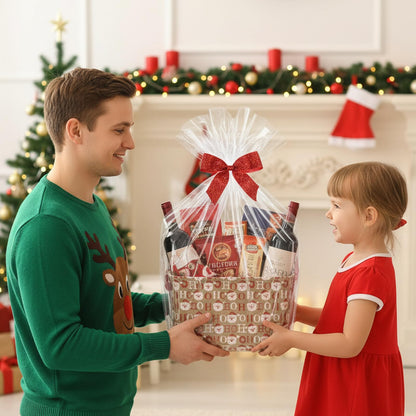 INough Christmas Baskets for Gifts Empty, Christmas Decor Collapsible Santa Storage Bins with Handles Bright and Festive Gift Storage Container for Christmas for Baby/Kids/Nursery Room