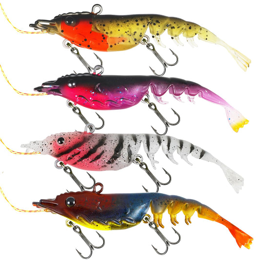 AQUAVEXIS 4pcs Fishing Lures Shrimps baits Pre-Rigged Fish Jigs - Soft Lure Bass Trout Lifelike Shrimp Crayfish Swimbait