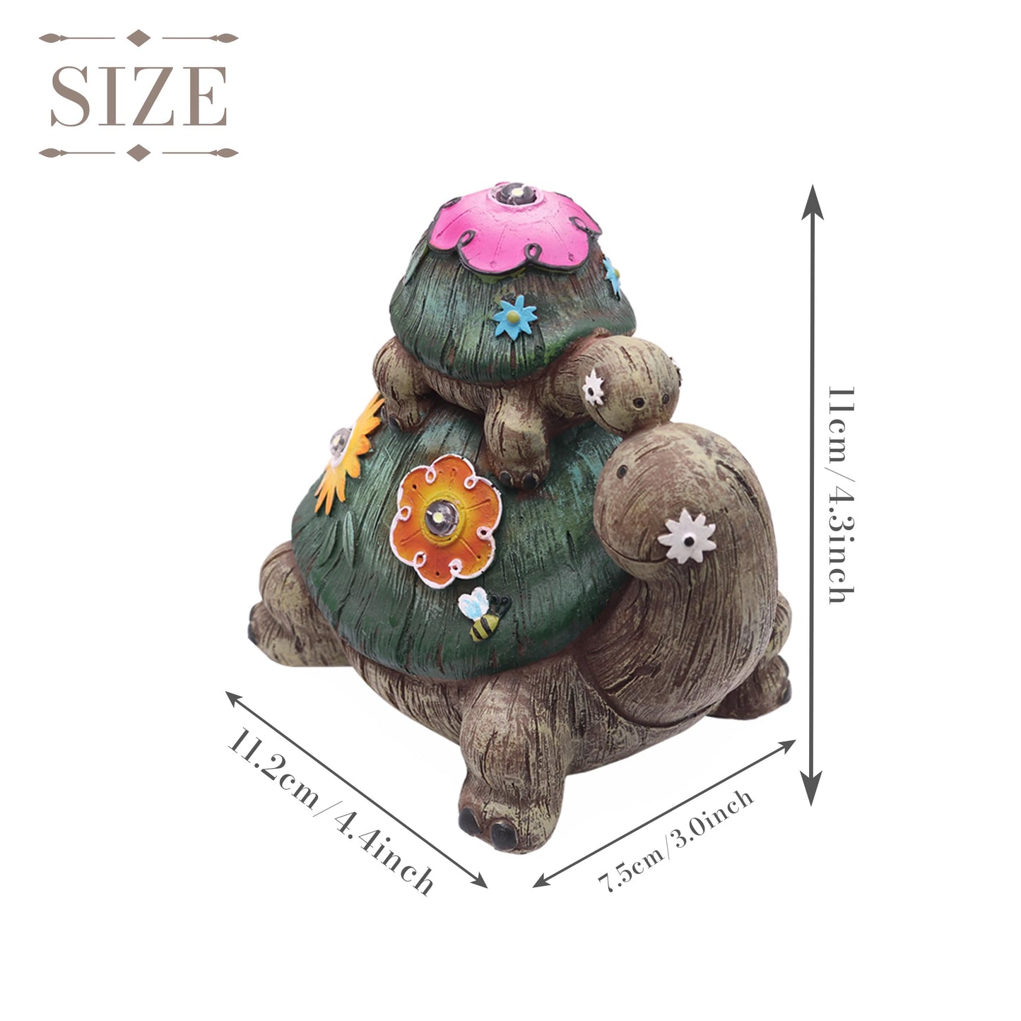 TERESA'S COLLECTIONS Garden Decor, Turtles Garden Decor, Family Tortoises with Solar Light, Waterproof Resin Garden Statue, Turtles Gifts Birthday Gifts for Women Mom