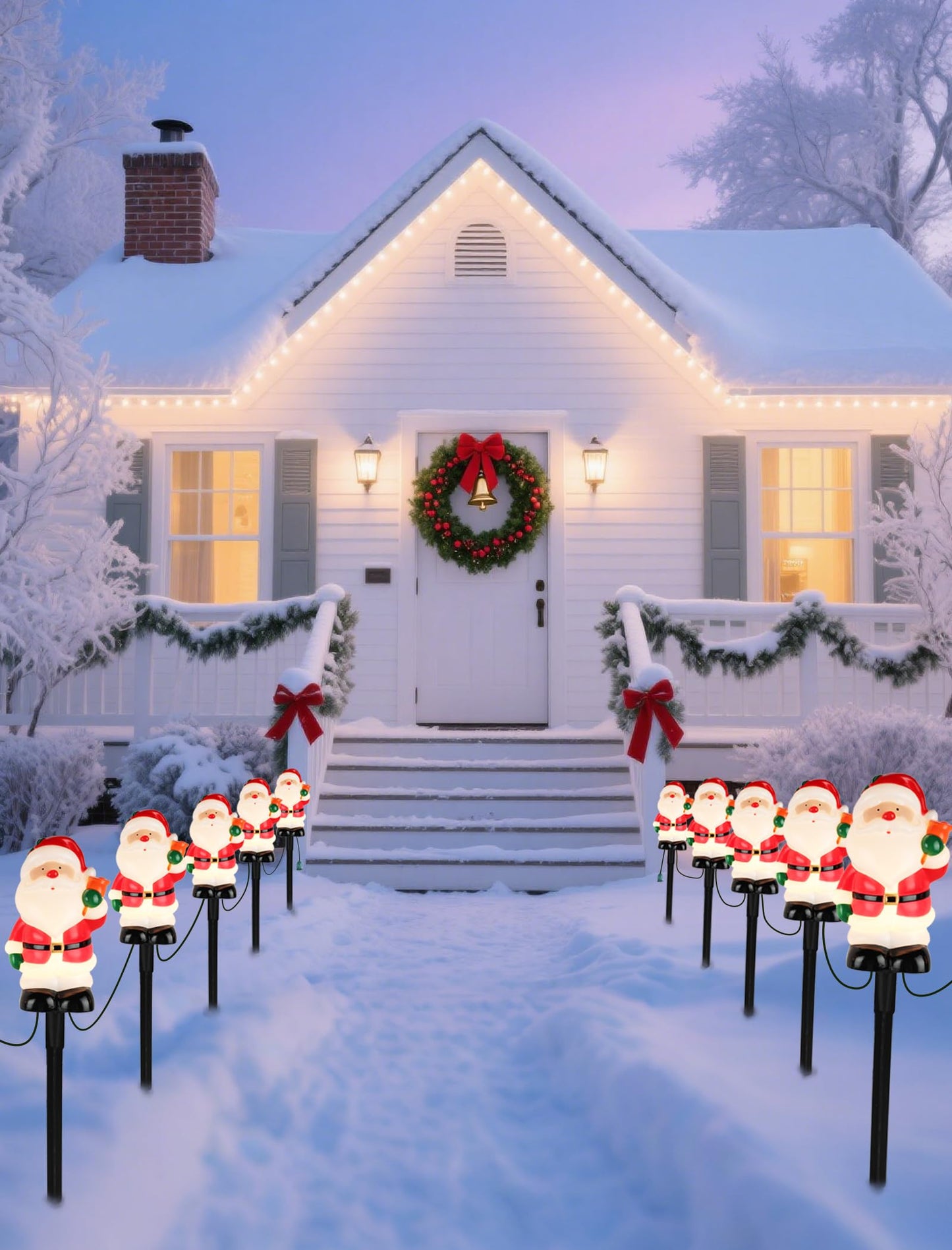 5-Pack Commercial-Grade Christmas Pathway Stakes - 15.98" Tall Santa Holding Bell Stake Lights with Heavy-Duty C7 LEDs, Waterproof for Pro-Level Yard Decor