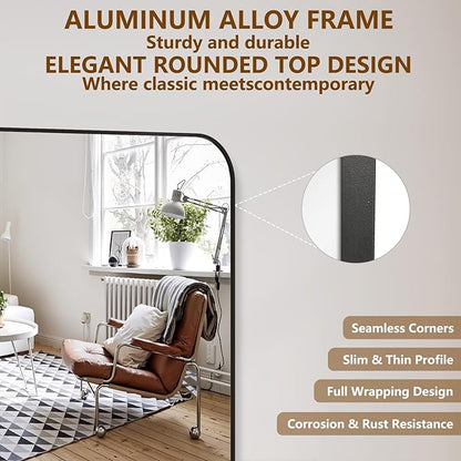 Koonmi Full Length Mirror, 78"x35" Mirror Full Length with Stand, Black Domed Top Square-Edged Floor Mirror with Aluminum Alloy Frame for Bedroom Living Room