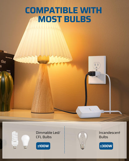 DEWENWILS Plug in Dimmer Switch for Lamp, Table Lamp Dimmer for Dimmable LED/CFL Lights and Incandescent Bulbs, Full Range Slide Control, 5 ft Extension Cord, White