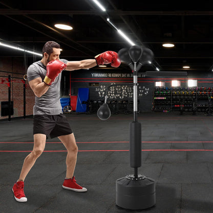 Garvee Boxing Speed Trainer, Freestanding Punching Bag 360° Spinning Bar with Reflex Speed Balls & Gloves, Fillable Base Speed Punching Bag Stand Height Adjustable for Teens Adults Boxing Training