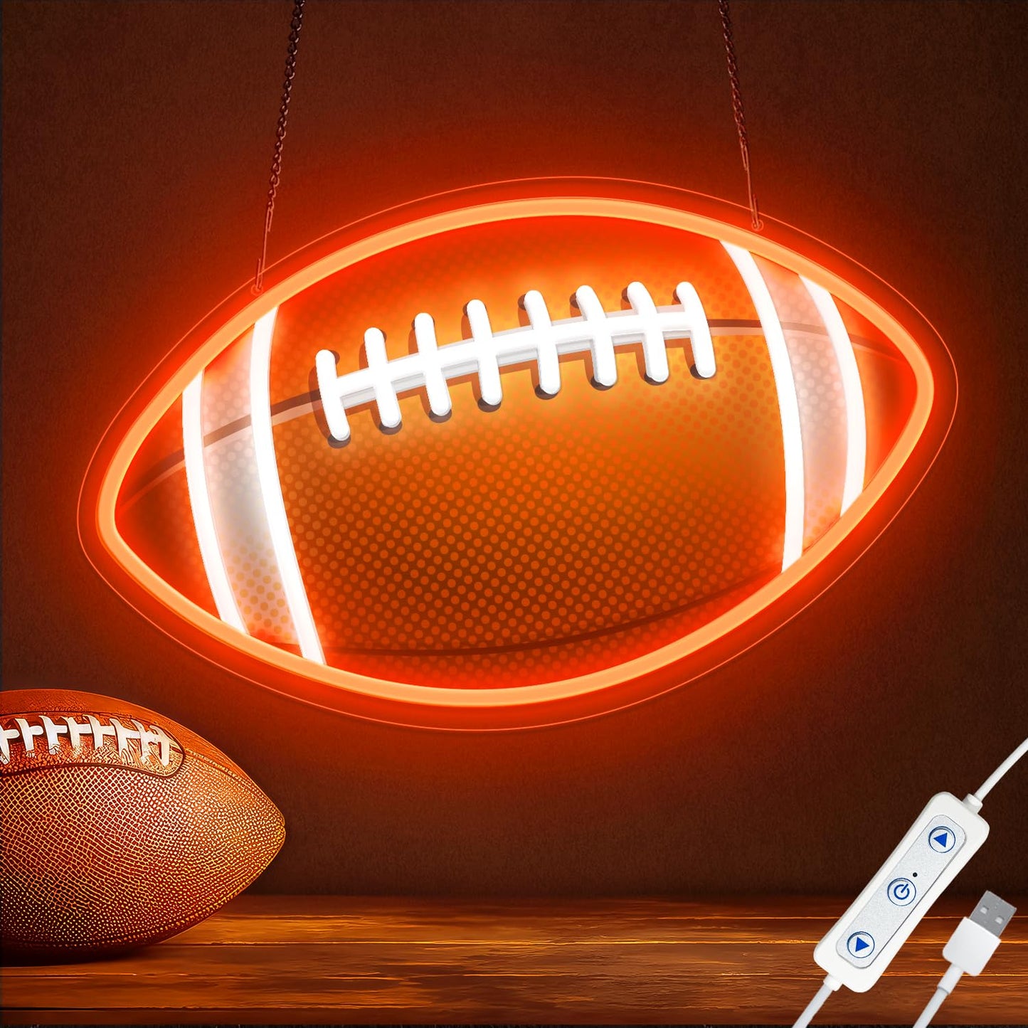 HAJAE Football Neon Sign for Wall Decor, UV Printed Football-Shaped Neon Light, Rugby LED Sign for Man Cave, Bedrooms, Game Room Decor, Gift for Football Sports Fans Teens