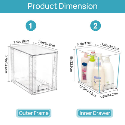 Vtopmart 4Pack Large Stackable Kitchen Pantry Storage Drawers, Clear Organizer Bins with Handles, Acrylic Drawer Organizers for Kitchen Pantry, Bathroom Undersink, Cabinet Organization and Storage
