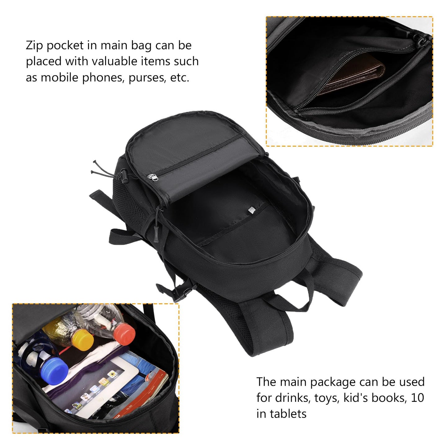 ArcEnCiel 10L Mini X-Small Tactical Backpack MOLLE Daypack Gear Pack Camping Bag with Patch (Black)