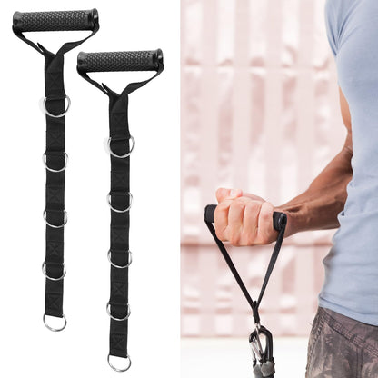 QWORK Fitness Metal Gym Handles with 5 Adjustable D-Ring Buckles - Heavy-Duty Handles for Pulley Systems, Pull-Down, Shoulder, Biceps, Triceps Exercises