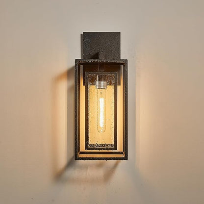 18"Ht Modern Industrial Outdoor Wall Light Fixture with Textured Black Anti-Rust Metal and Clear Glass, Wet Rated for Exterior House Porch Patio Outside Deck Garage Yard Front Door Garden