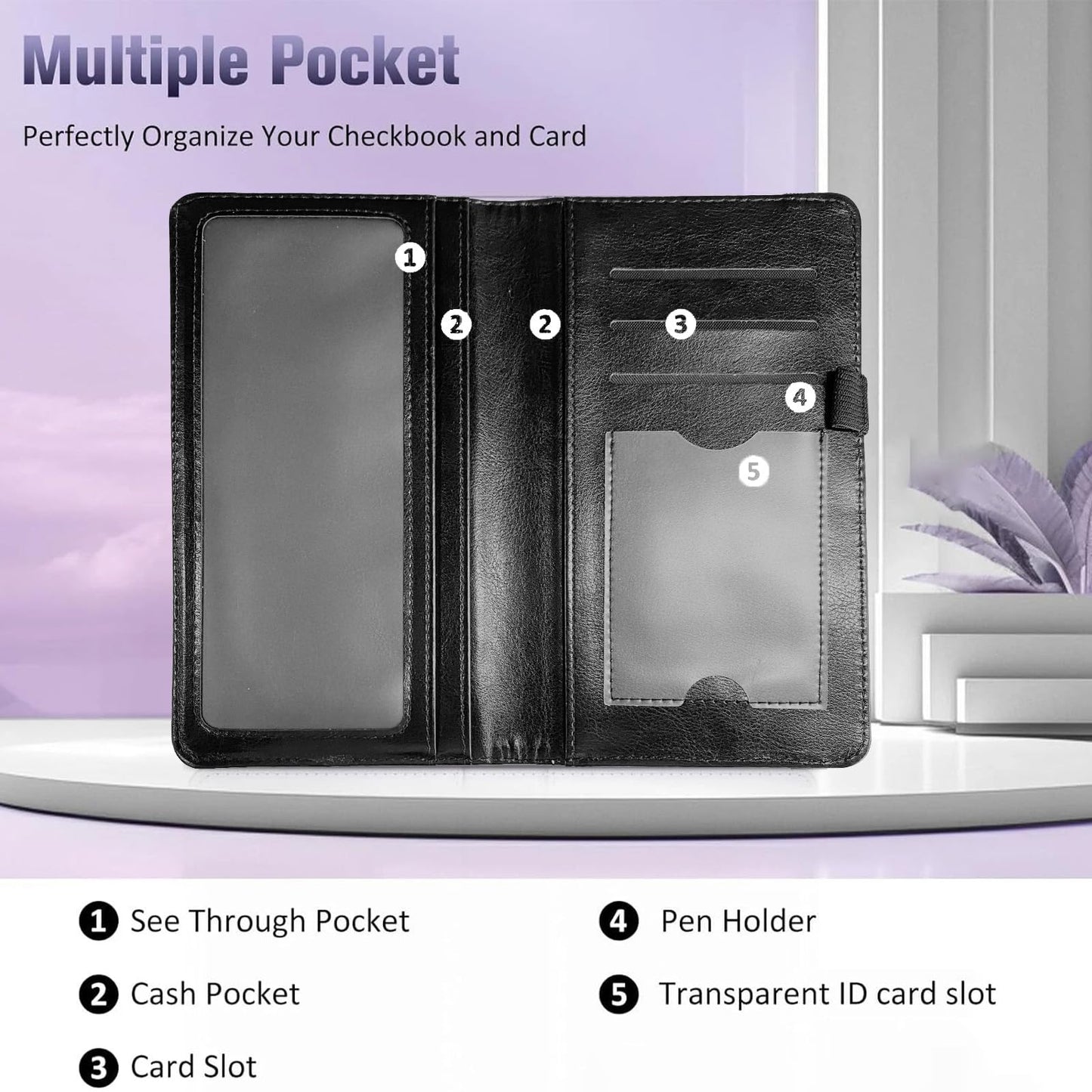 AIRWEE RFID Blocking Checkbook Cover for Women & Men, Premium PU Leather Print Wallet for Duplicate Checks, Slim Organizer with Pen Holder, Credit Card Slots & Register Compartment, Ice Dragon