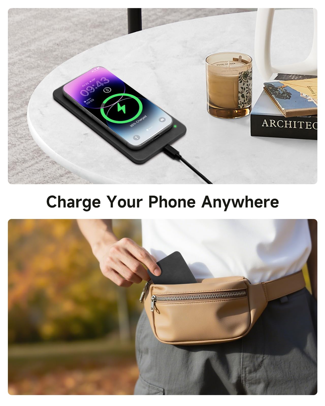 Valet Tray, Built in Wireless Charging Pad, Nightstand Organizer, Two-Toned Premium Vegan Leather Desk Bedside Caddy Organizer Tray for Keys, Watch, Wallet, Jewelry (Black+Gray)