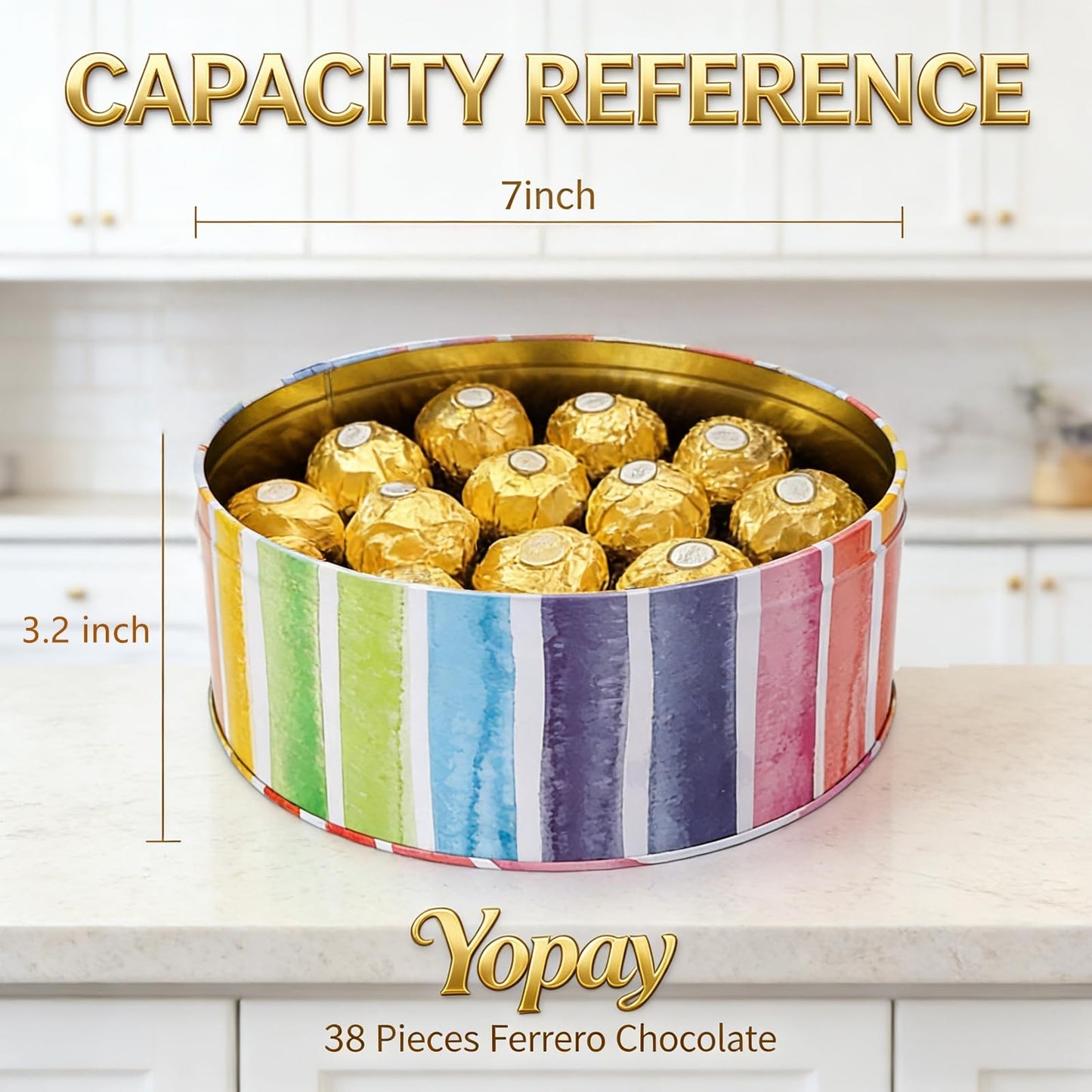 Yopay 3 Pack Cookie Tins, Round Baking Cake Gift Tins for Storing Patisseries, Puff Pastries Craft Supplies, Easter, Special Occasion and Holidays, Rainbow Pattern, 7" W X 3.2" H, Metal