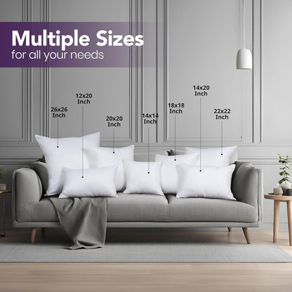 Utopia Bedding Throw Pillows (Pack of 2, White), 12 x 20 Inches Indoor Decorative Pillow Insert for Sofa, Bed and Couch