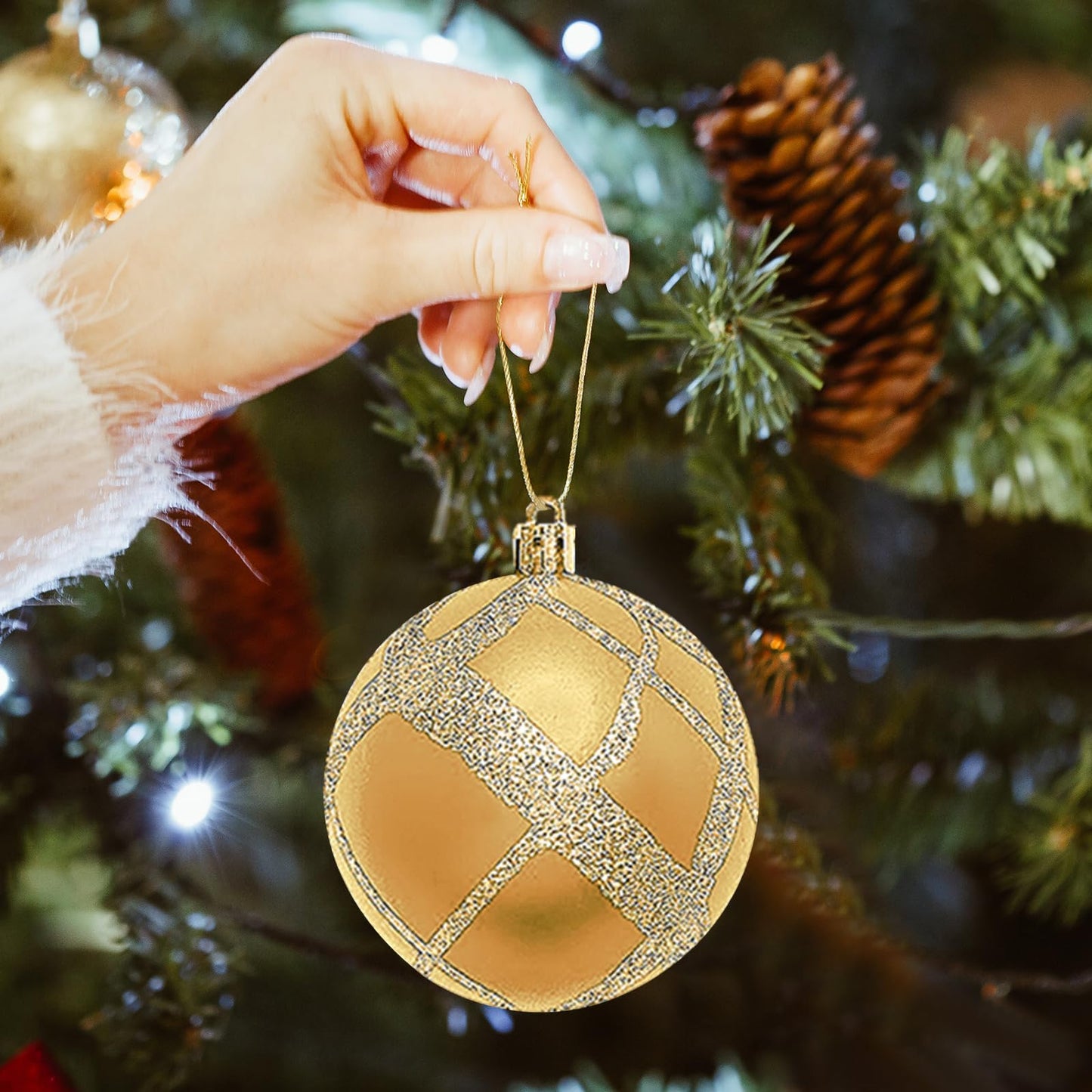 Napzy 62 Count Shatterproof Christmas Ball Ornaments Set, Golden Christmas Tree Decorations for Xmas Holiday Party Decor, Wreath and Garland Hanging Balls