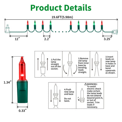 LAMPHOME Super-Bright Extendable Christmas Lights Decoration 100 Lights 19.6ft UL Certified Mini Bulb String Lights for Outdoor Christmas Tree Garden Party Patio Garland Decor (Red+Green)