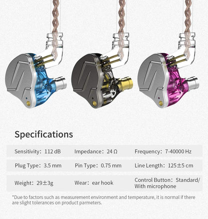 KZ ZSN Pro Dual Drivers 1BA 1DD in Ear Earphones HiFi Power Bass Earbuds Headphones High Clarity Sound Wired Earphones with Detachable Cable for Audiophile Musician