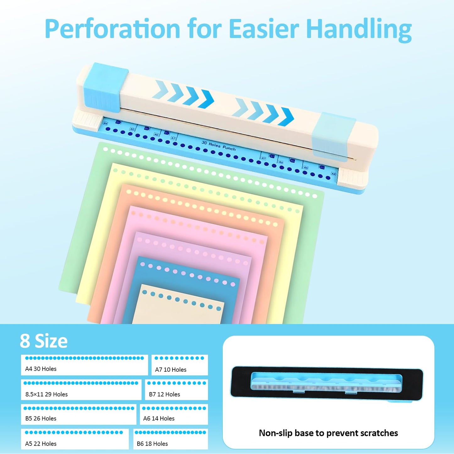 30 Hole Paper Punch, Portable Loose Leaf Paper Punch for Discbound Notebooks and Journaling Supplies, Adjustable 5 Sheets Capacity Hole Puncher for A4/B5/A5/B6/A6/B7/A7 Paper