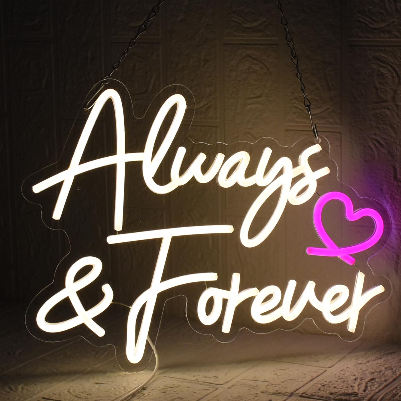 UExnkj-Y Always Forever Neon Sign Warm White Neon Light Sign, Letters Wedding Led Neon Signs for Wall Decor, Dimmable with USB Powered for Bedroom Propose Anniversary Christmas Gifts