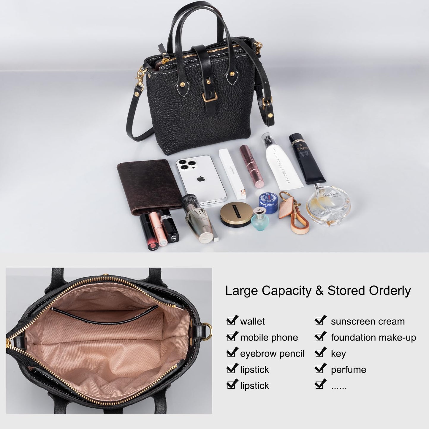 une diffe Genuine Leather Cross Body Bag, Full Grain Buffalo Leather, Handmade Bucket Bag with Adjustable Strap and Zipper, Vintahe Handbag for Women