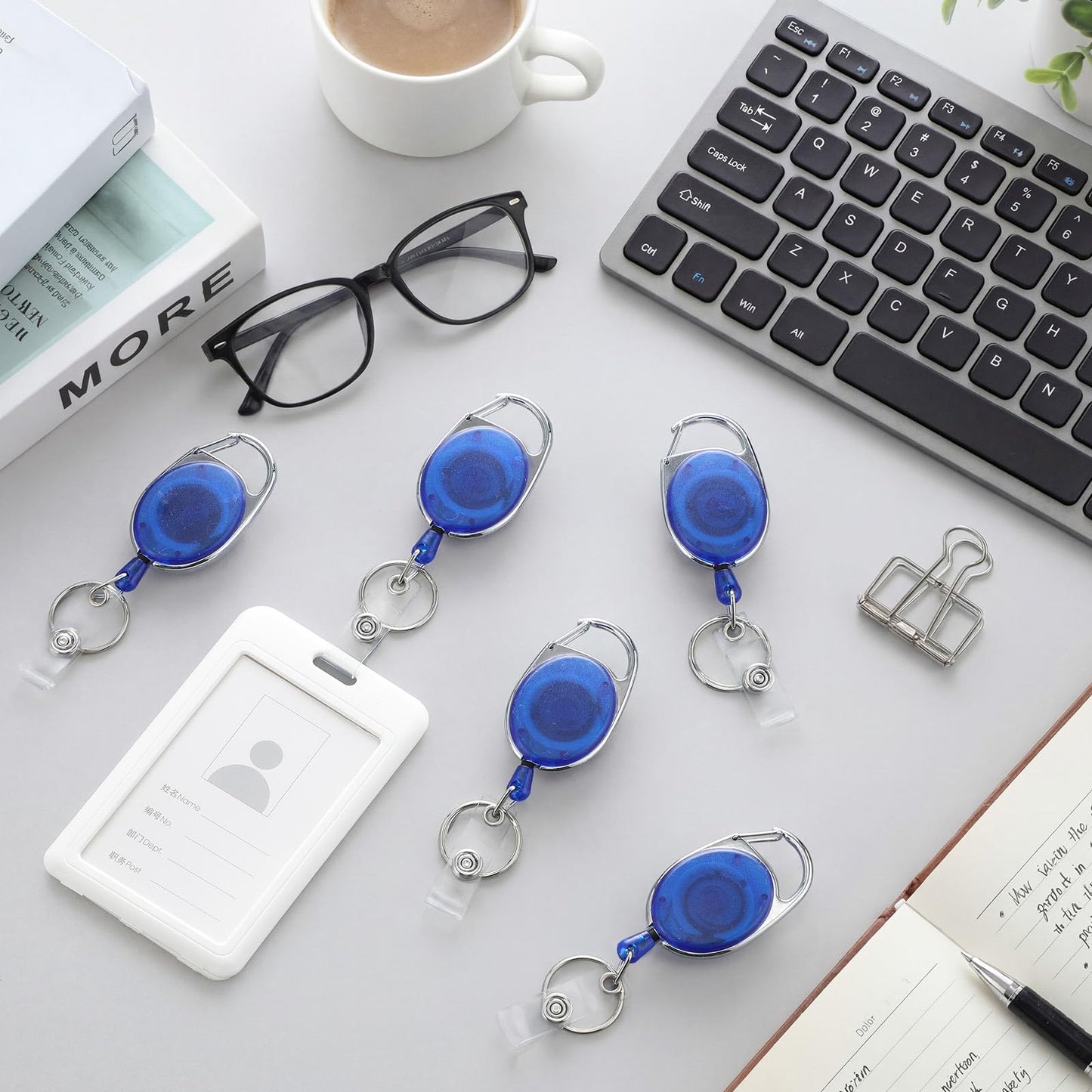 Laumoi 150 Packs Retractable ID Badge Holder Name ID Badge Reel Clips Keychain with Belt Clip and Key Ring for Office Worker Doctor Nurse Employee (Transparent Blue)